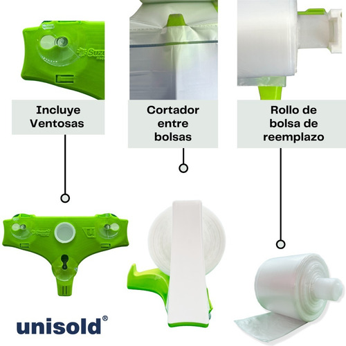Imagen 6 de 7 de Kit Soporte C/ Ventosas + Rollo De Bolsas 250 Un. 34 X 50 Cm