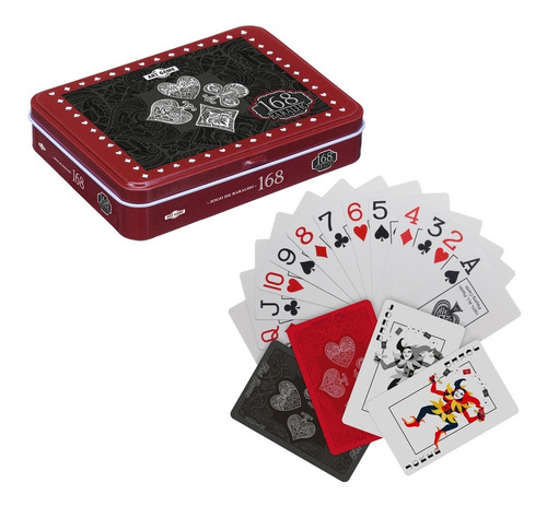 Kit 2 Jogos Baralhos Luxo Plástico Resistente Estojo De Lata