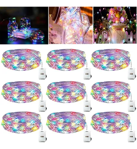 comprar Kit 10 Fio Fada Cordão De Led 2m 20 Lâmpada Natal + Bateria