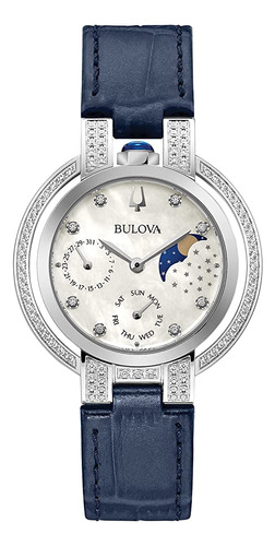 Bulova Ladies' Moon Phase Rubaiyat Diamond Watch, Correa Azu