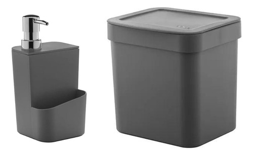 Combo Cozinha Pote P/ Detergente 650ml + Lixeira Para Pia