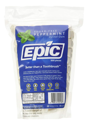 Epic Gum - Chicle Sin Aspartame, Sabor Menta, 500 Piezas