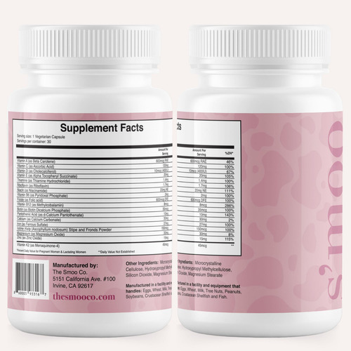 Vitaminas Prenatales S'moo Con Hierro Y Calcio, 30 Cápsulas