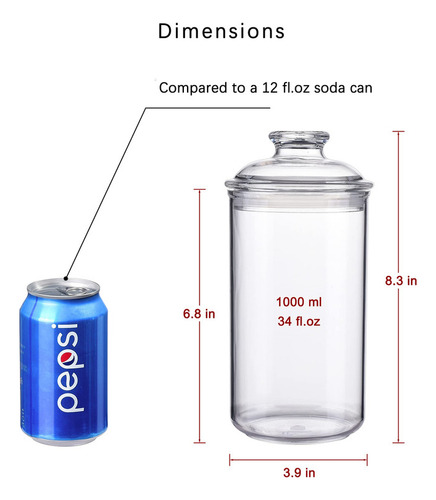 Ivoobr Tarro De Almacenamiento Acrílico De 34 Oz, Tapa Herm