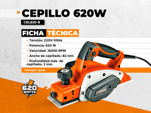 Imagen 2 de 8 de Cepillo Electrico De Mano 620w Lusqtoff Cel620-8 Cuotas