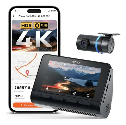 Camera Veicular 70mai 4k+1080p A800se-1 Hdr Gps 3'' Tela App