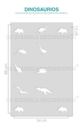 Imagen 5 de 5 de Stencil Dinosaurios Plantilla Decorativa Para Pintar
