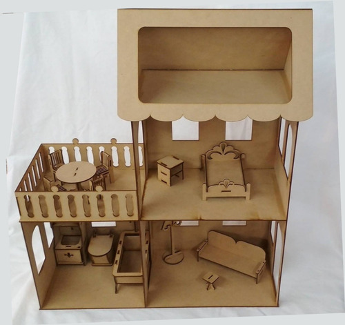 Imagen 1 de 4 de Casita De Muñecas Con Mobiliario En Mdf