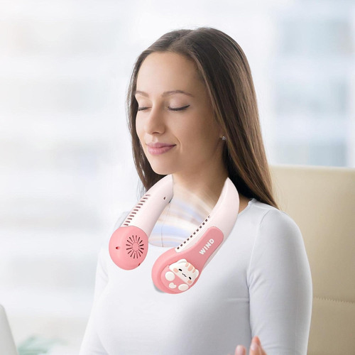 Ventilador Para Cuello Portátil Recargable 3 Velocidades Rosa