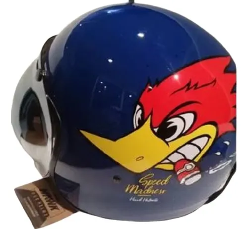 Casco Moto Hawk Burbuja Espejada Pajaro Loco Azul Custom Xl
