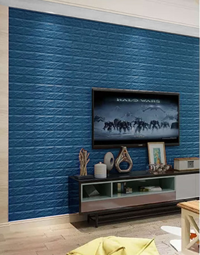 Imagen 4 de 7 de Placa De Pared Autoadhesivo Textura Ladrillo Azul Novedoso