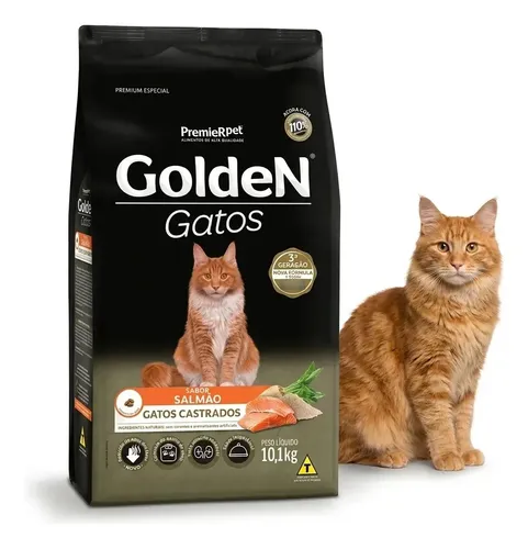 Pacote de ração Golden gatos castrados salmão 10 kg