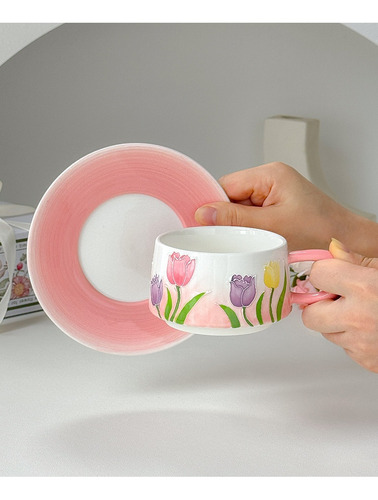 Juego De Taza Y Platillo De Café Cerámica Diseño De Flores