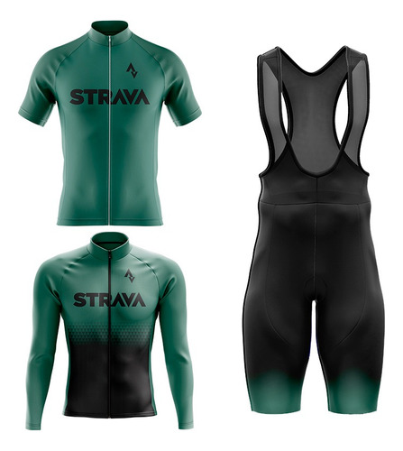 Combo Dos Jersey Ciclismo + Licra Badana Strava Manga Corta