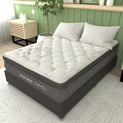 Colchón Matrimonial Restonic Euroinfinity Protección Lumbar Color Blanco/gris Claro/gris Oscuro