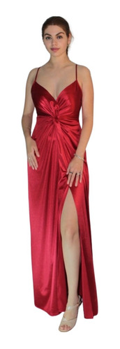 Vestido Largo Noche Saten Satin Tirantes Escote Abertura