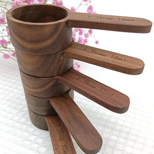 Taza Medidora De Madera, Cucharada De Acero Inoxidable,