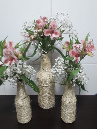 10 Un Vaso Garrafa Sisal Decoração Casamento Formatura Festa