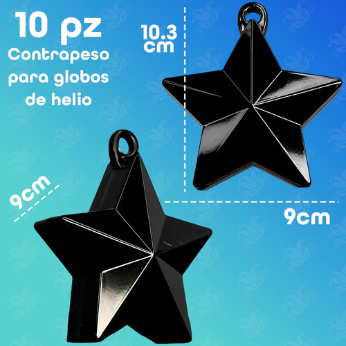 10 Contrapesos Globo Pesa Estrella Helio Deco Fiesta Cumplea Color Negro
