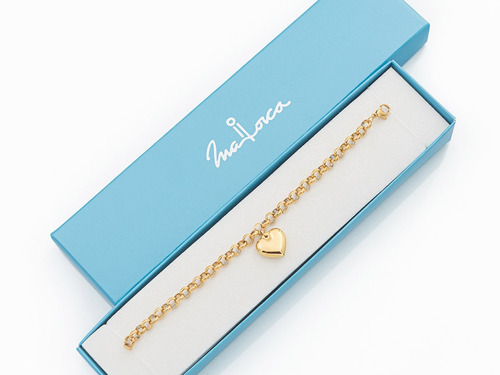 Pulsera Acero Dorado Eslabón Rolo Dije Corazón Inflado. Amor