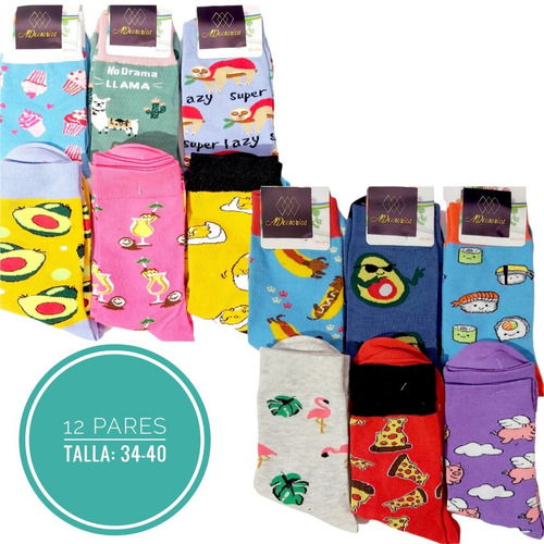 Imagen 3 de 7 de 12 Pares Calcetines Algodón Diseños Divertidos Unisex Docena