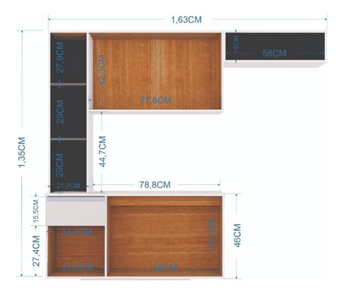 Imagen 3 de 3 de Cocina Superior 5 Puertas Compacto Mel 1,63m Negro Blanco