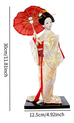 12 Japonesa Gueixa Senhora Estatueta Branco E Dourado
