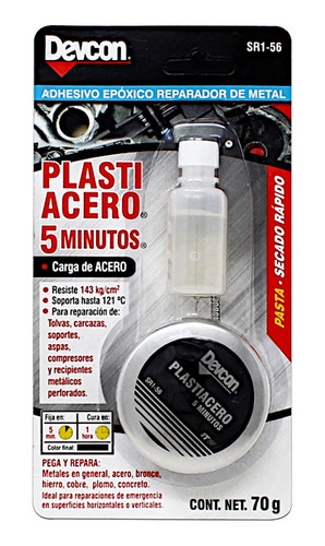 Plastiacero Pasta Lata 5 Minutos Carga De Acero 70gr Devcon