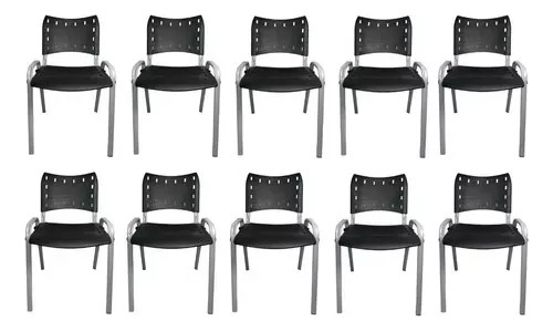 Cadeira Iso Assento/ Encosto Preto Base Prata - Kit Com 10
