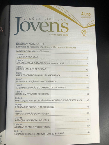 Revista Lições Bíblicas Jovens Aluno 1° Trimestre 2021 Cpad