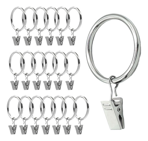 Pack De 20 Anillos/aro De Cortina Con Clips Platead P/colgar