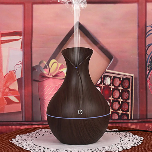 Humidificador Difusor Usb 130 Ml Esférico Imitación Madera Marrón Oscuro