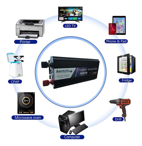 Inversor De Corriente 24v A 220v 5000w 1 Usb 2 Sockets Lcd