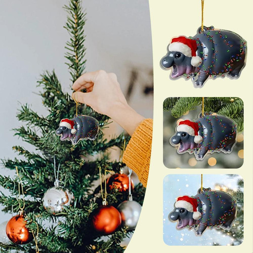 - Christmas Hippotamus House Hippo, Colgante Pequeño Con