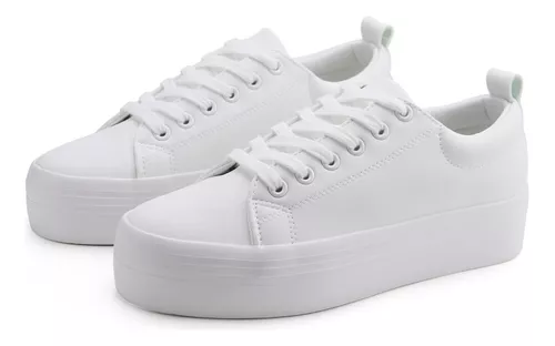 Tenis Blancos Mujer Plataforma Moda Casuales