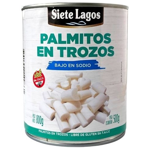 Palmitos En Trozos Siete Lagos Bajo Sodio Sin Tacc 800 Gr