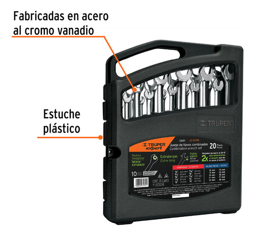 Juego Llaves Combinada Mixta P Extralargas 20pz Truper 13691