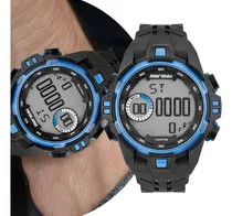 Comprar Relógio Masculino Digital Esportivo De Pulso Com Pulseira De Silicone À Prova D' Água Preto E Azul Surf Redondo Grande Com Cronômetro, Alarme, Calendário E Iluminação Noturna - Mormaii MO04120\u002F8A