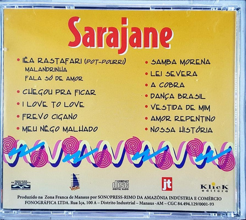 Imagem 2 de 2 de Cd Sarajane - Pagode E Axe No Jt 10 - Gb