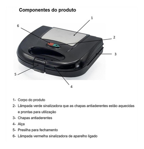 Sanduicheira A5 Torradeira Mini Grill 2 Chapa Antiaderente 110v