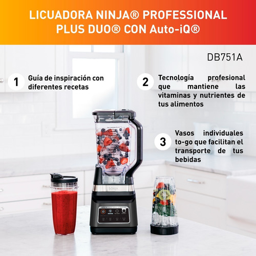 Ninja Licuadora Profesional Plus Duo Con Auto-iq Db751a Colo Negro/inoxidable