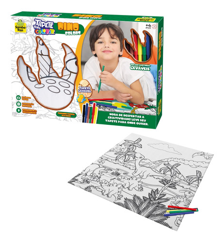 Tapete De Pintura Para Colorir Dinossauro Lavável Samba Toys Cor Branco