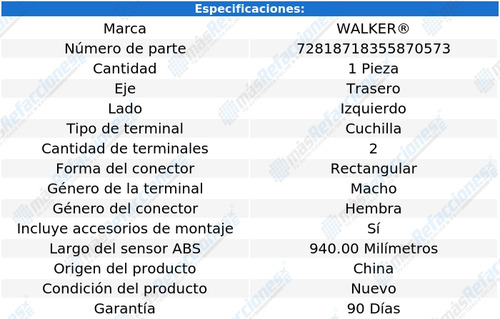 Sensor Abs Tras Izquierdo Journey 2.4l 4 Cil 09 Al 20 Walker