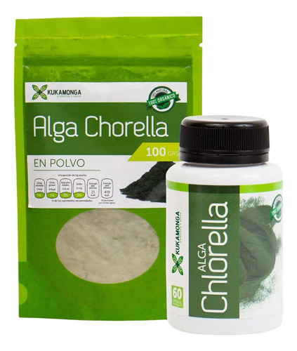 Kit 1 Alga Chlorella Cápsulas + 1 Alga Chlorella Polvo 100 G