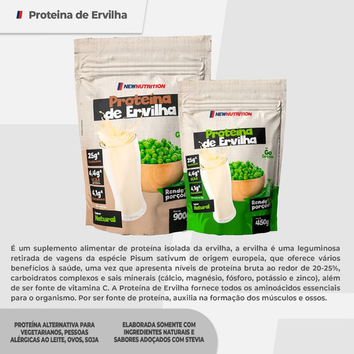 Proteína da Ervilha Sabor Natural em Sachê de 900g Suplemento em Pó NewNutrition Pea Protein Vegetal 100% Vegano e Natural