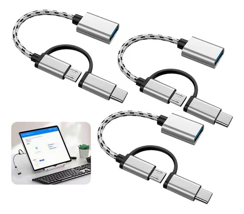 3×cable 2 En 1 Adaptador Micro Usb V8 Tipo C A Usb 3.0 Otg