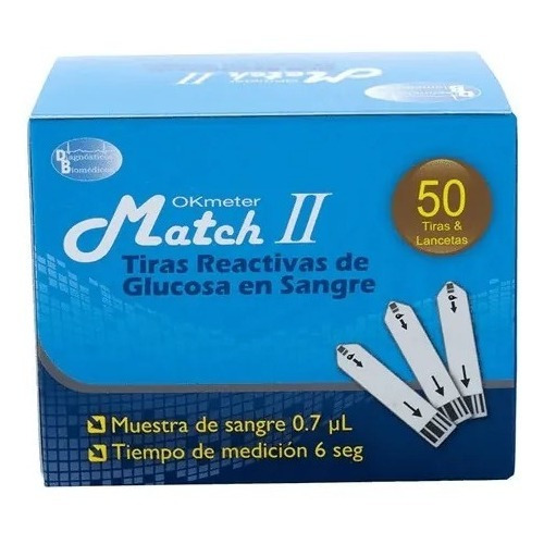 100 Tirillas Mas Glucómetro Match Ii Okmeter Color Blanco