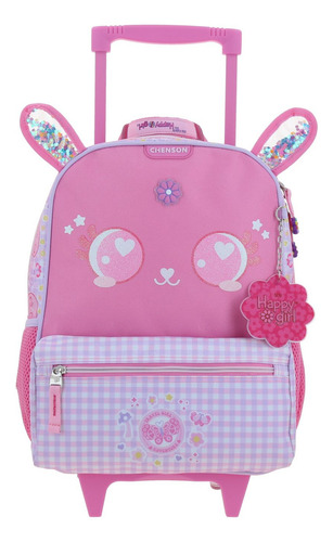 Mochila Con Ruedas Mediana Chenson Happy Girl Lepin Rosa Color Rosa Oscuro Diseño De La Tela Liso
