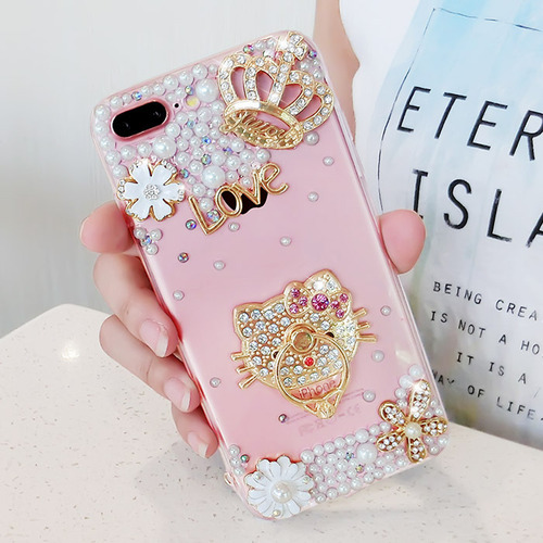 Funda Para iPhone Silicona Con Pedrería Hellokitty