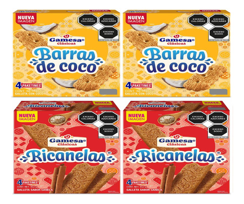 Gamesa Clásicas Paq C/4 Cajas Barras De Coco Y Ricanelas